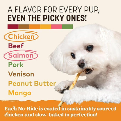 Earth Animal No Hide Stix - Small Dog Chews 40 Count Chicken & Salmon | Small Sticks Chicken & Salmon Flavored Natural Rawhide Free Long Lasting Dog Chews - Pet Treats for Small Dogs and Cats