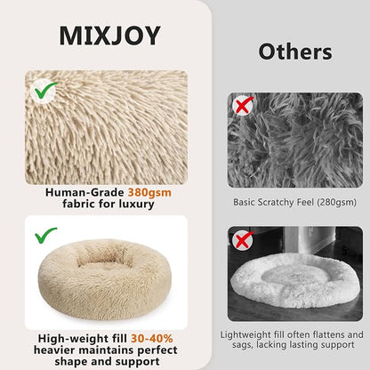 MIXJOY Orthopedic Dog Bed Comfortable Donut Cuddler Round Pet Beds Ultra Soft Washable Dog and Cat Cushion Bed (23'', Ivory Beige)