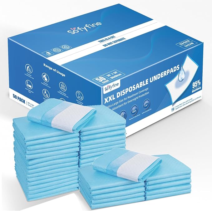 SOFYFINE 100 Count Extra Large Chucks 36"x36" Thicken Elderly Adults Incontinence Bed Pads Disposable, Heavy Duty Absorbency Underpads Waterproof, XXL Extra Large Puppy Pee Training Pad