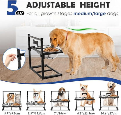 ADENGL Elevated Dog Bowls for Dogs,Raised Dog Bowl Stand with Two 1700ML Stainless Steel Bowls, Adjustable Tall Dog Food Water Bowls