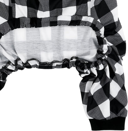 HDE Dog Pajamas One Piece Jammies Jumpsuit Pet Clothes Outfit Stretchy Lightweight Comfy Shirt Pjs for M-3XL Dogs Black & White Buffalo Plaid - XL
