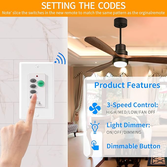 Humpptom Universal Ceiling Fan Remote Control, Ceiling Fan Wall Switch UC9050T
