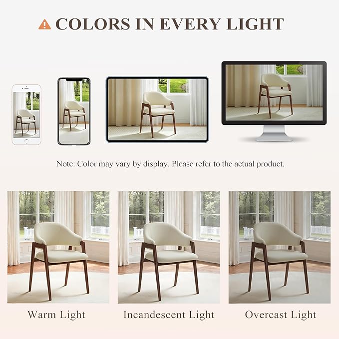 MALOL Wooden Dining Chairs Set of 2, Modern Fabric Upholstered Dining Room Chair, Kitchen Side Chairs, Farmhouse Dinner Chair with Curved Open Back for Kitchen, Beige