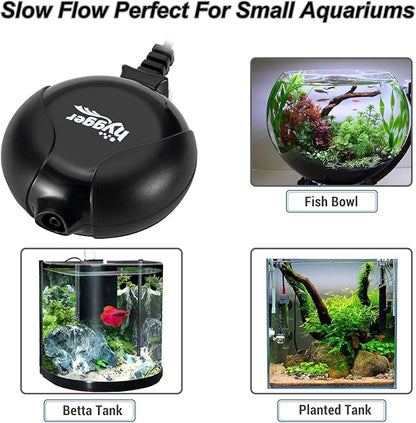 hygger Quiet Mini Air Pump for Aquarium 1.5 Watt Oxygen Fish Air Pump for 1-15 Gallon Fish Tank with Air Stone Air Tubing Clip Black