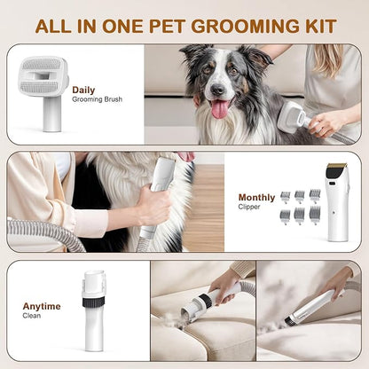 Dog Grooming Vacuum, Dog Grooming Kit, 3 Suction Modes Dog Brush Vacuum with 5 Pet Grooming Tools （Alabaster）