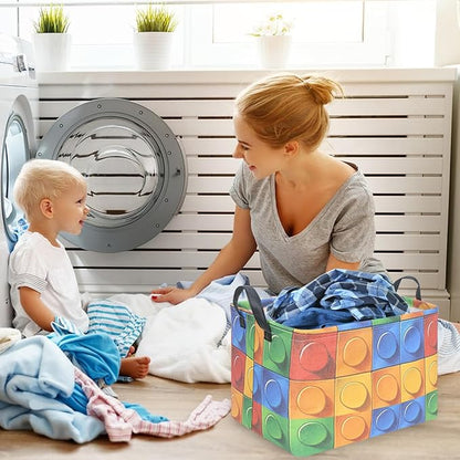 FXOLCSHE Building brick Basket,Building block book storage box,Laundry hamper,Waterproof foldable Kid's laundry basket,Shelf box,Baby Room decor(Building block)