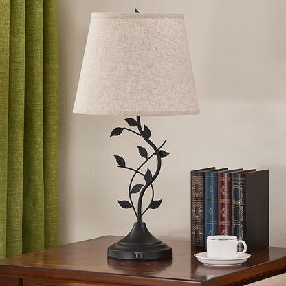 Kakanuo Table Lamp for Bedside, Lamp for Living Room with USB-A and USB-C Charging Ports, Traditional Tall Bedroom Lamp for End Table