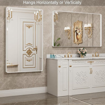 LOAAO 55x36 Inch White Metal Framed Bathroom Mirror