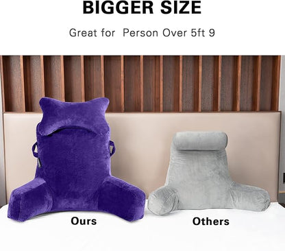 Reading Pillow-Extra Large 31" Bed Rest Pillow with Detachable Neck Roll & Arms for Sitting in Bed or Couch-Backrest Reading Pillow Adult Back Pillows for Reading/Watching TV/Gaming/Relaxing,Purple