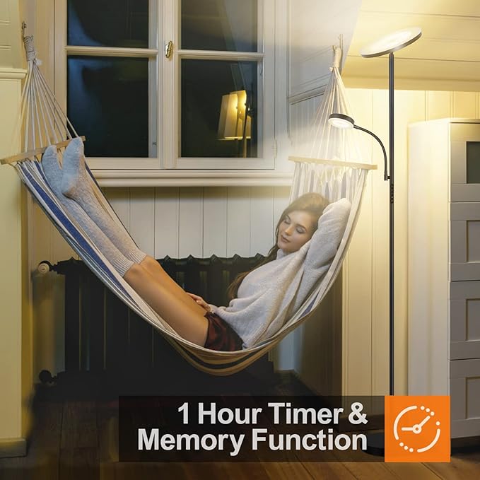 OUTON LED Floor Lamp, 27W/2400LM Modern Torchiere Lamp & 7W/ 400LM Reading Lamp, Bright Dimmable Standing Tall Lamp with 4 Color Temperature, Remote Touch Control for Living Room Bedroom Office, Black