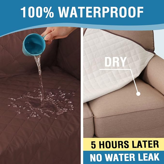 H.VERSAILTEX Sofa Slipcover Sofa Cover 100% Waterproof Couch Cover with Elastic Straps Furniture Protector for Pets Kids Children Dog Cat(Oversized Sofa, Chocolate)