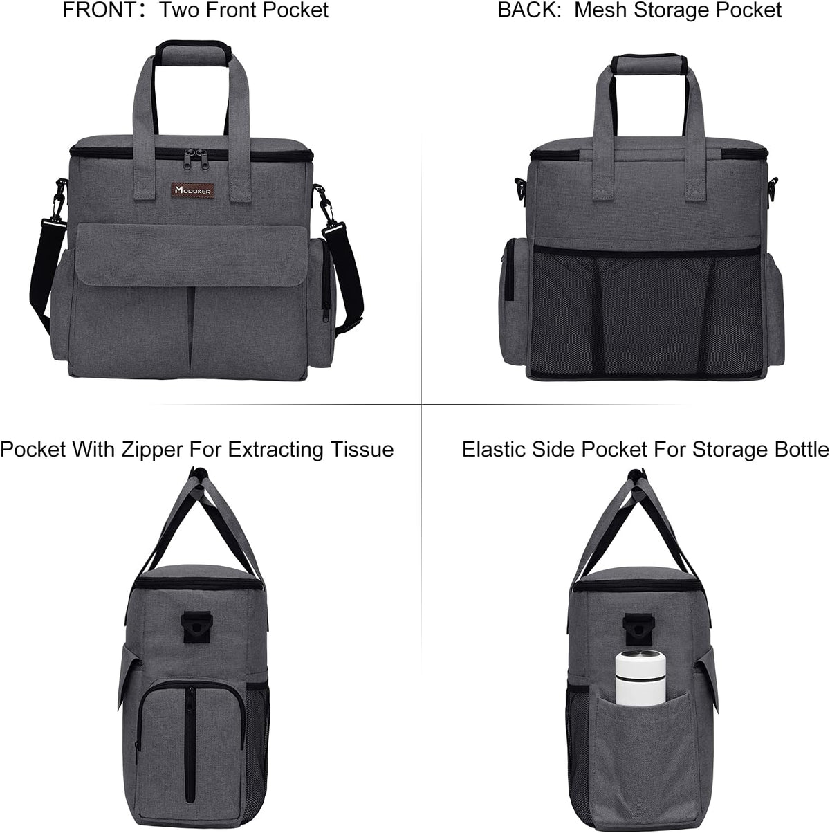 Modoker Airline Approved Pet Travel Bag, Weekend Dog Travel Set for Dog and Cat, Airline Approved Tote Organizer with Multi-Function Pockets 2 Food Storage Containers, 2 Collapsible Bowls (Dark Gray)