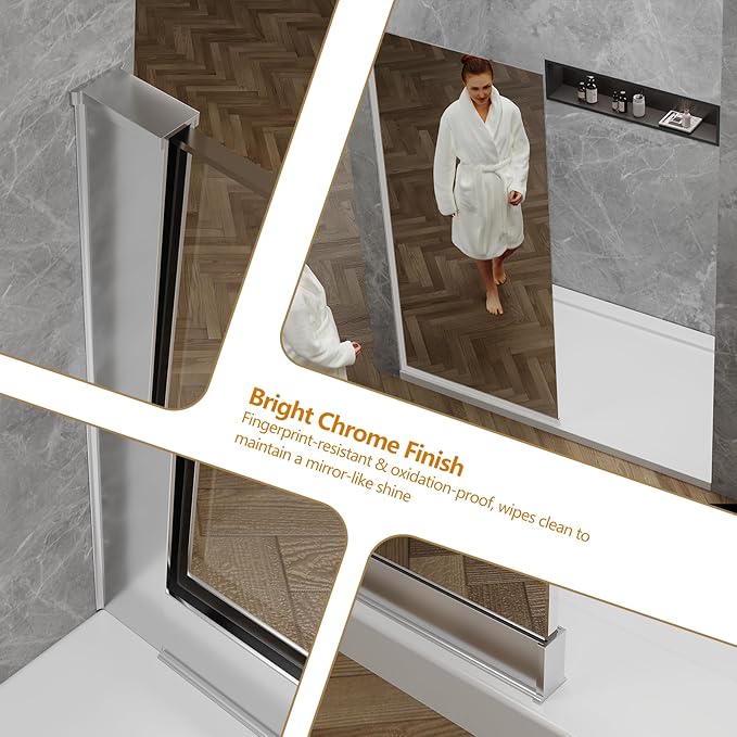 36"x76" Fixed Glass Shower Door, Single Mirror Privacy 3/8" Thick Tempered Glass