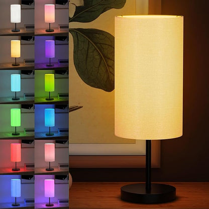 Smart Bedside Table Lamp for Bedroom, Modern Bedroom Lamps for Nightstand Decoration, 72 LED Colorful Bulb with APP Control & Music Sync & Timer, Desk Light for Home Office Living Room (Black Round)
