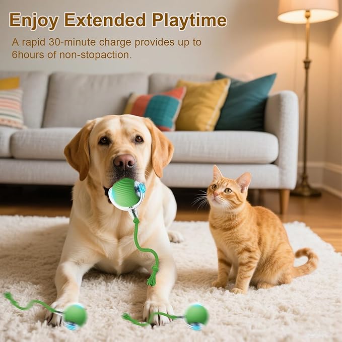 Interactive Cat Toy, 2025 New Interactive Rolling Cats Dog Toy Balls 360° Smart Automatic Rolling Pet Ball, Fast Moving Toy for Dog,Cat Ball Toy(Geen)