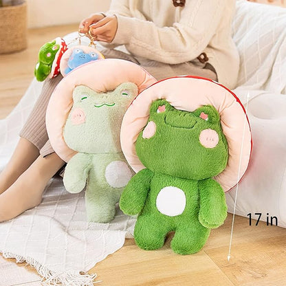 Frog Plush 10" Cute Frog Mushroom Hat Stuffed Animals Kawaii Plush Toys Throw Pillow Home Room Decor Aesthetic Gift