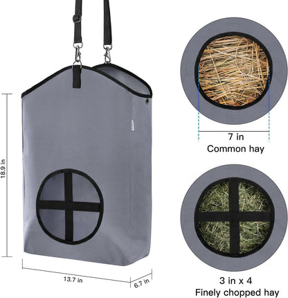 3 Packs Goat Hay Feeder,Hay Bags for Goats,Horses,Sheep,Premium 600D Oxford Cloth,with Metal Fastener and Adjustable Open Feed Hole for Slow Feeding. (1 Black+2Grey)