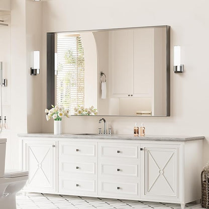 Koonmi 30x48 Inch Black Metal Framed Bathroom Mirror