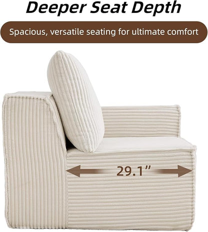 102” Boneless Modular Couch, 3 Seater Cloud Sofa for Living Room, Modern Sectional Sofa with Deep Seat, Comfy Fluffy Loveseat Couch, No Assembly Required, Beige