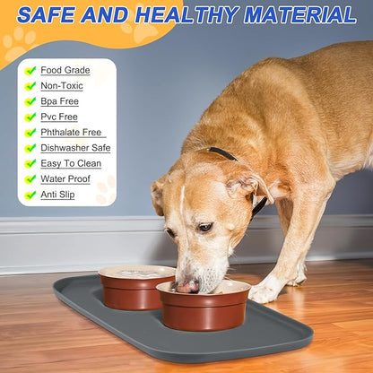 SMILOOL Waterproof Silicone Pet Food Mat with Raised Edge for Dog & Cat | 22" x 14" Non-Slip Pet Feeding Mats with Lip for Food & Water Bowl, Food Grade, Easy Cleaning, Dark Gray