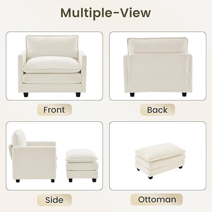 ROWHY Convertible Sectional Couch with Ottoman, Single Armchair with armrests, Modern Living Room Furniture Set, Small Couches for Small Spaces, for Living Room, Chenille, Beige