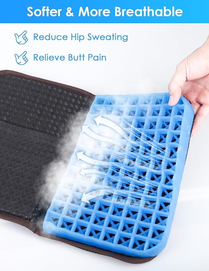 WISIMMALL Gel Seat Cushion Portable Massage Travel Cushions, 14.5" x 10.5" Thick Foldable Seat Cushion for Car Office Chair Wheelchair Hip, Coccyx, Sciatica, Pressure Sores Tailbone Pain Relief