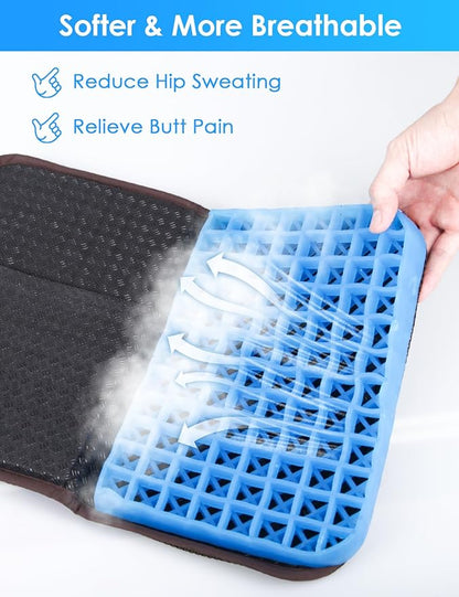 WISIMMALL Gel Seat Cushion Portable Massage Travel Cushions, 14.5" x 10.5" Thick Foldable Seat Cushion for Car Office Chair Wheelchair Hip, Coccyx, Sciatica, Pressure Sores Tailbone Pain Relief