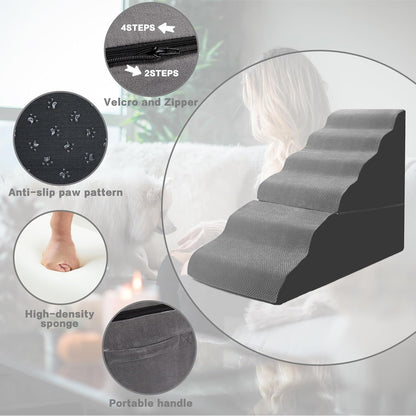 Dog Stairs for High Beds 30-36 inches Tall, 6-Step Dog Steps for Bed 32-36 inches for Small Large Dogs, Dog Ramp for Bed, 30D Foam Pet Stairs/Steps for High Beds for Old Dogs/Cats, Grey