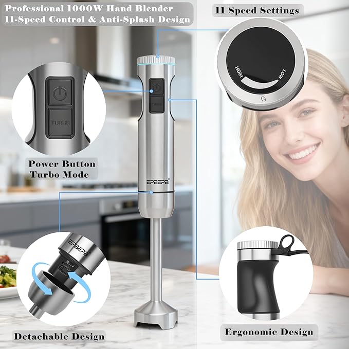 Handheld immersion Blender 11-Speed, 1000W Immersion Blender