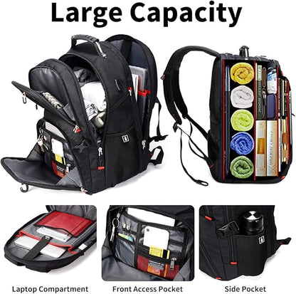 SHRRADOO Extra Large 50L Travel Laptop Backpack with combination lock, College High School Backpack Airline Approved Business Work Bag Fits 17 Inch Computer for Men Women