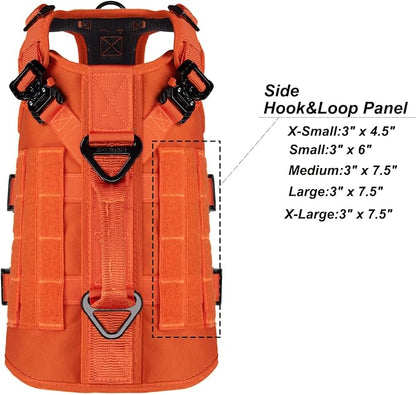 ICEFANG No Pull Tactical Dog Harness for Small Dogs,Adjustable Dog Vest | Control Handle,MOLLE Panel,Front Hook,3 Leash Clips,Soft Padded,for walking training,Orange,Small