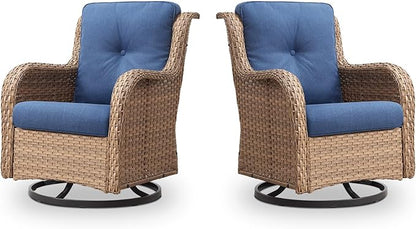 Belord Outdoor Swivel Rocker Patio Chairs - 360 Degree Swivel Glider Seating 350LBS Weight Capacity Wicker Rocking Chairs Set of 2 with Removable Cushion for Porch Balcony Deck, Yellow/Blue