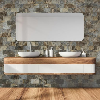 AULIGET 100-Piece Beige & Brown Slate Peel and Stick Backsplash Wall Tiles