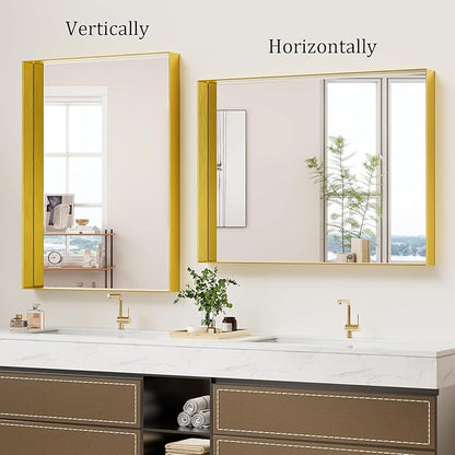 Koonmi 30x40 Inch Metal Framed Bathroom Mirror