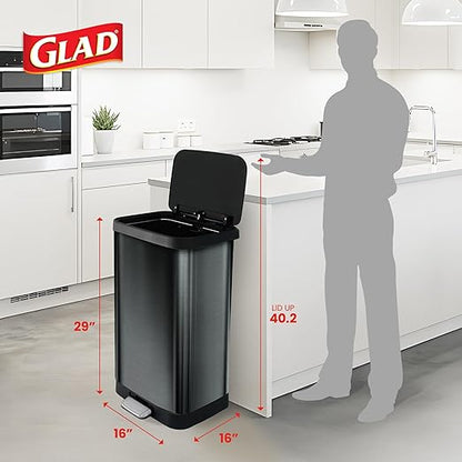 Glad Stainless Steel Step Trash Can, Large Metal Kitchen Garbage Bin