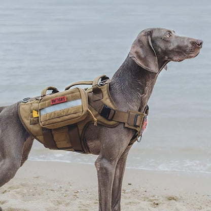 OneTigris Large Tactical Dog Harness, No Pulling Adjustable Dog Vest Harness, Heavy Duty Dog Harness with Handle, Large Hook and Loop Panels for Patch(Brown,S)