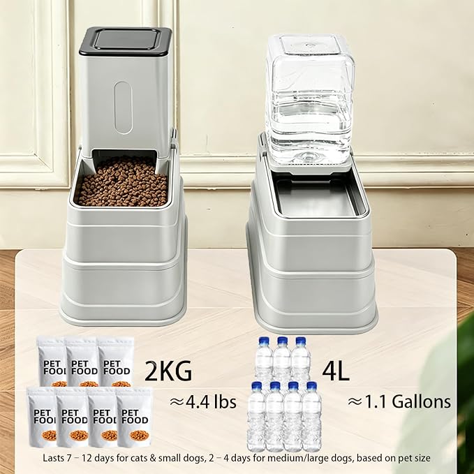 Marchul 2.1Gallon Elevated Dog Feeder and Water Dispenser, Adjustable Gravity Pet Feeder and Water Set with Stainless Steel Bowls, Designed to Protect Dog‘s Neck, Joints, Perfect for Cats and Dogs(8L)