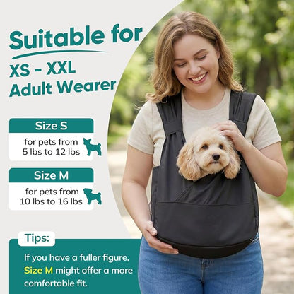 Dog Sling Carrier Front with Thicken Bottom Support for Small Dogs 5-12 lb | Adjustable, Hands Free, Comfortable Wearable, Lightweight, Vet Visits, Anxiety, Travel, Hiking, Safety Clip Black