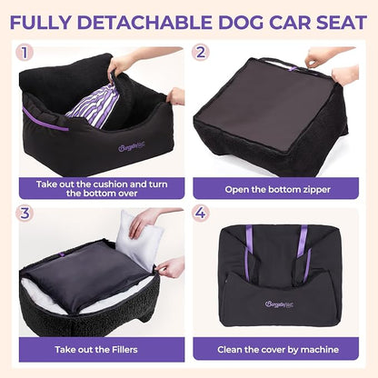 Dog Car Seat for Small Dogs & Cats Under 25 lbs, Black Purple