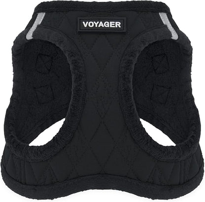 Best Pet Supplies - All Weather Mesh / Plush, Reflective, No Pull Harness for Small, Medium Dogs, Cats - Secure with Hook & Loop Fastener, Buckle, Double D-Rings - Black Plush, S