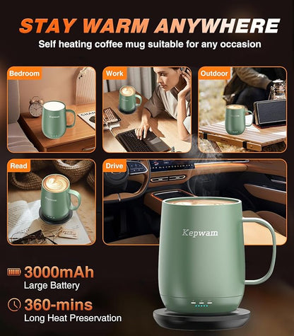 Kepwam Self Heating Coffee Mug T2, 16oz Smart Heated Coffee Mug, 150 Min
