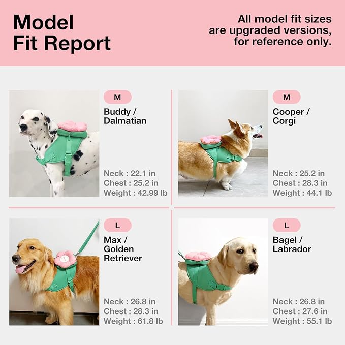 VETRESKA Flora Dog Harness, Leash and Collar Set, No Pull Dog Vest Harness for Walking and Training, Adjustable, Easy Control and Soft Padded Pet Harness and Backpack for Small Medium Large Dogs, L