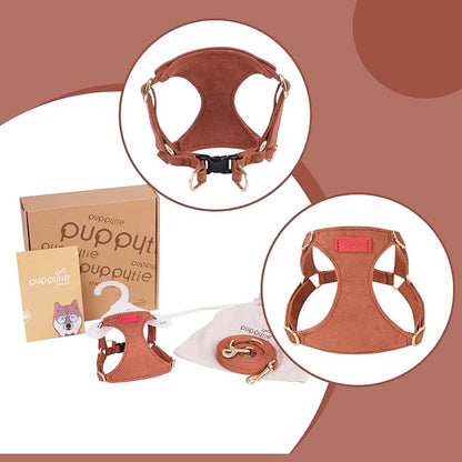 Puppytie Small Dog Harness with Multifunction Dog Leash,Lightweight Soft Adjustable No Choke Escape Proof Pet Harness Vest Pet Harness Vest,Brown Caramel,S