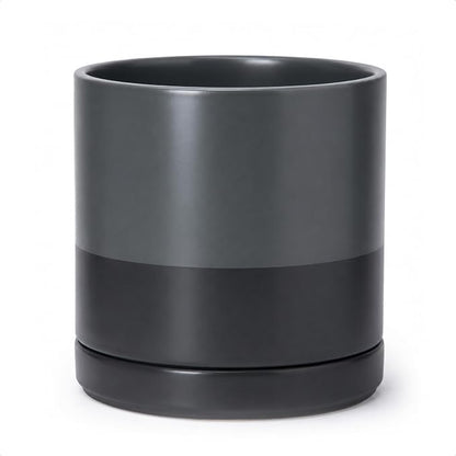 D'vine Dev 10 Inch Ceramic Planter Pot, Slate, 94-O-E-5 | Modern Cylinder Design, Drainage Hole & Saucer Included, Stable Structure, Elegant Home Accent