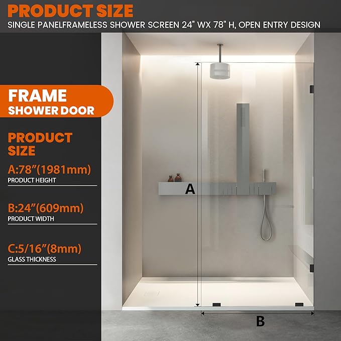 Bathroom Shower Glass Door 24 * 78"