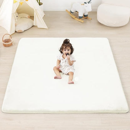 PAPAMAT 1.3" Thick Baby Floor Play Mat 50x50, Basic Padded Foam Mat for Tummy Time Crawling, Non Slip Cushioned for Babies Toddlers Infants Kids (Ivory)