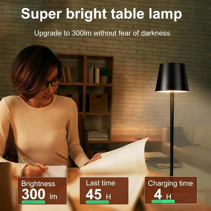 2-Pack Cordless Metal Table Lamp, 3 Adjustable Heights, 5400mAh Rechargeable Battery, 3 Colors Touch Dimming, Waterproof Portable Wireless Desk Lamp for Restaurant, Bedroom, Outdoor Patio