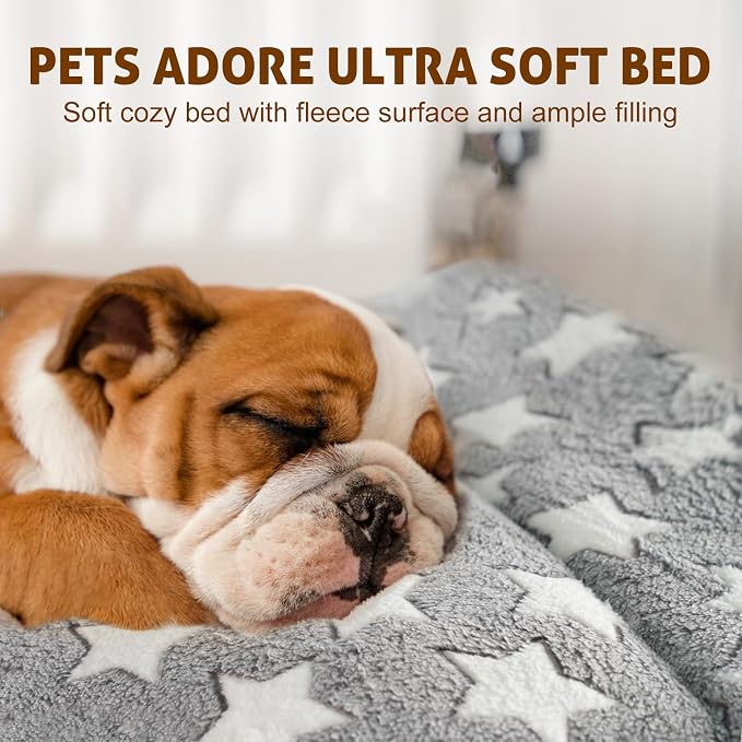Mora Pets Dog Crate Pad Bed Ultra Soft Pet Mat Star Print Grey 23 x 18 Inch | Washable Crate Mat for Small Medium Large Dogs, Reversible Fleece Dog Crate Kennel Mat Flat Cat Bed Liner