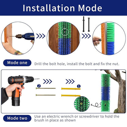 4PCS Livestock Scratching Brush Goat Scratching Tool Post Massage Grooming Brush with 8 Screws for Animals Back Scratcher Itch Brushes for Cattle, Sheep, Horses, Pigs,Cow(4, Green)