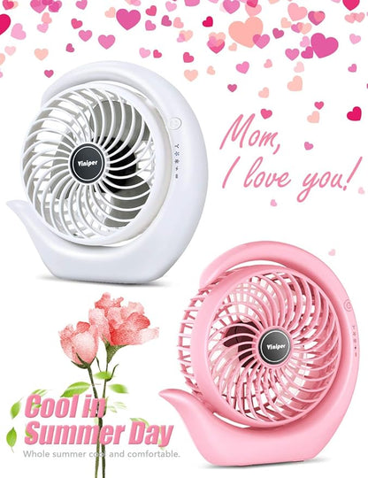 Viniper Portable Rechargeable Fan, Small Desk Fan : 3 Speeds & about 8-24 Hours